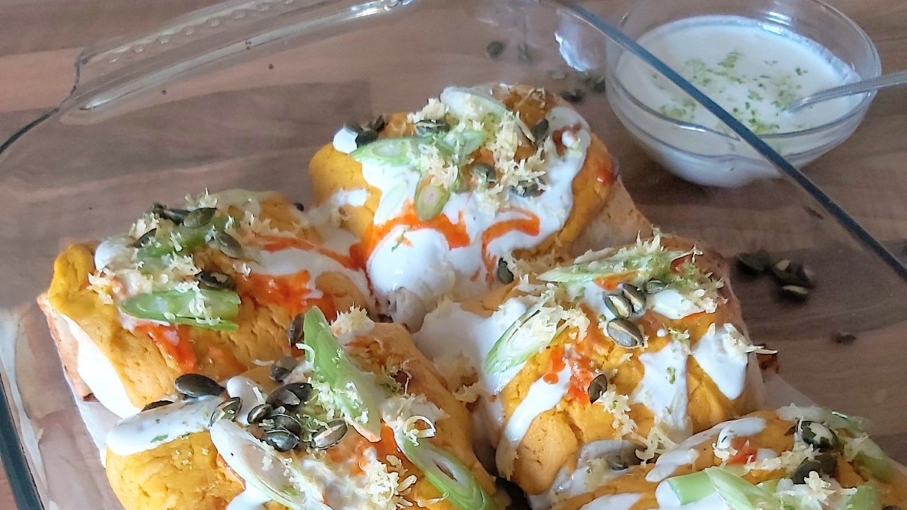 Vegan Pumpkin, Leek & Mushroom Enchiladas