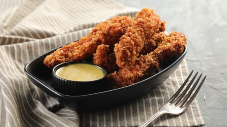 Coconut Chicken Goujons with Spice Bag  Dipping Sauce, Basmati Rice & Mango Salsa