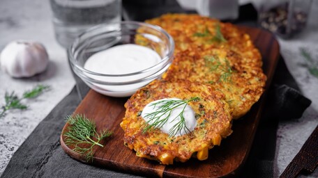 Spring Cabbage and Carrot Fritters with Whipped Chickpeas