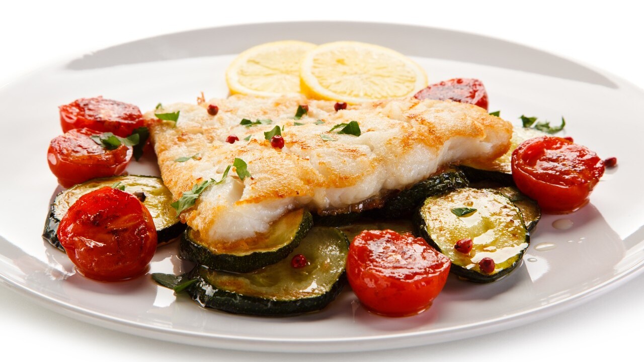 Poached Ray Wing with Warm Tomato & Olive Vinaigrette