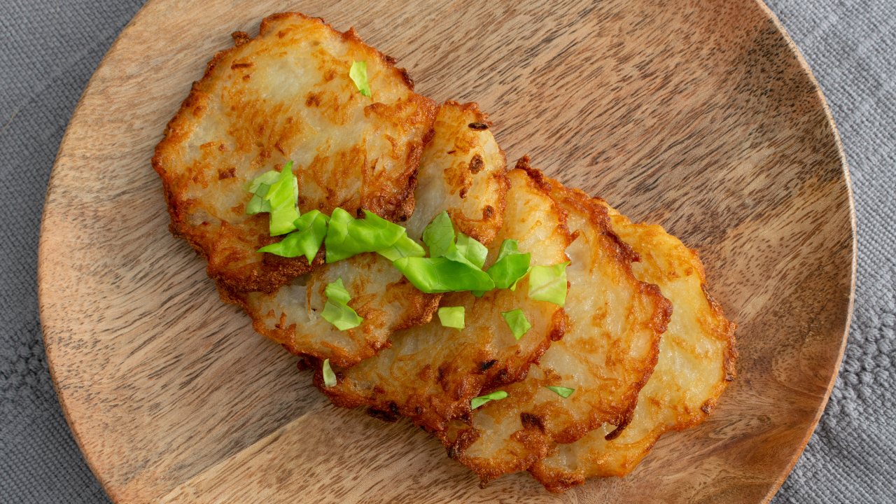 Irish Boxty Potatoes – served with roasted mushrooms & vegetables