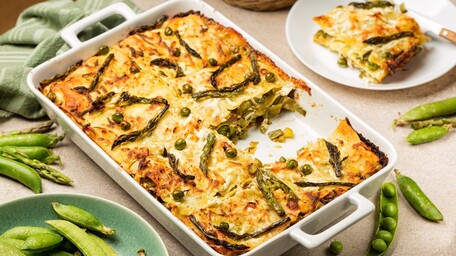 Spring Vegetable Lasagne with Bacon, Leeks & Herbs