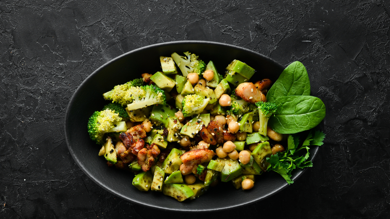 Roasted Broccoli & Chickpea Salad with Creamy Tahini–Parmesan Dressing + Garlic lemon Chicken