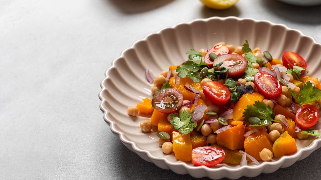 Roast Vegetable, Chilli, Feta and Chickpea Salad