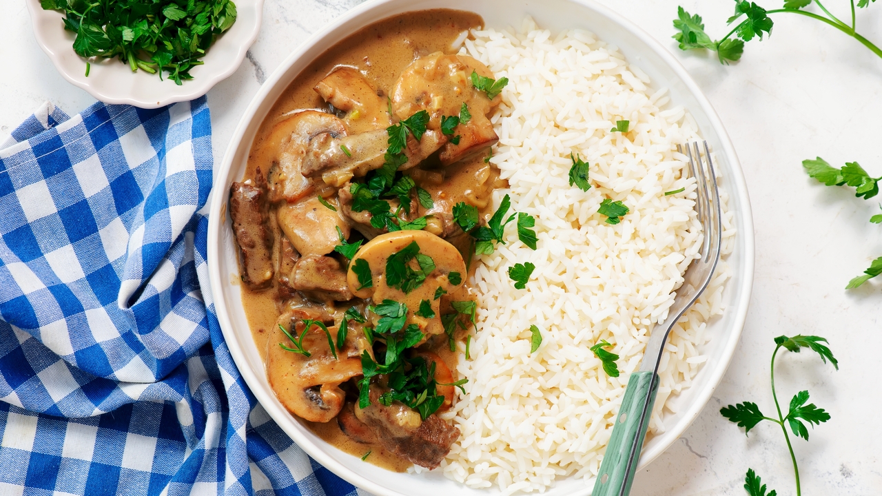Beef Stroganoff with Nutty Rice