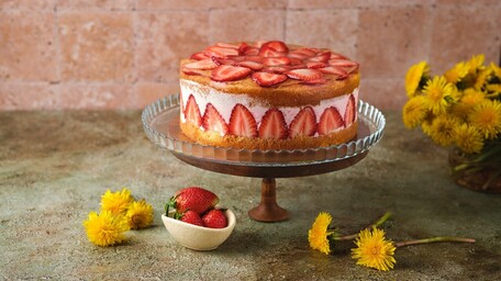French Yogurt Cake with Strawberries and Cream