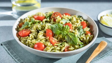 Pesto Orzo Salad with Garlic Lemon Chicken