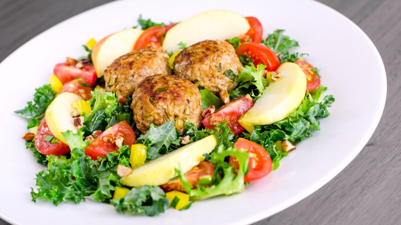 Warm Salad of Lamb Meatballs with Chilli, Lime & Coriander Dressing