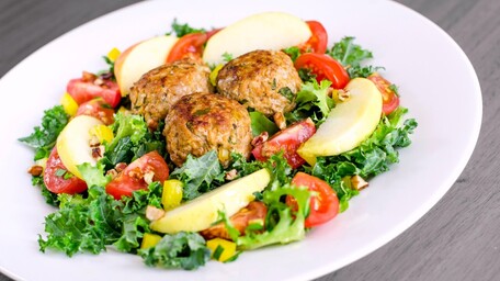 Warm Salad of Lamb Meatballs with Chilli, Lime & Coriander Dressing