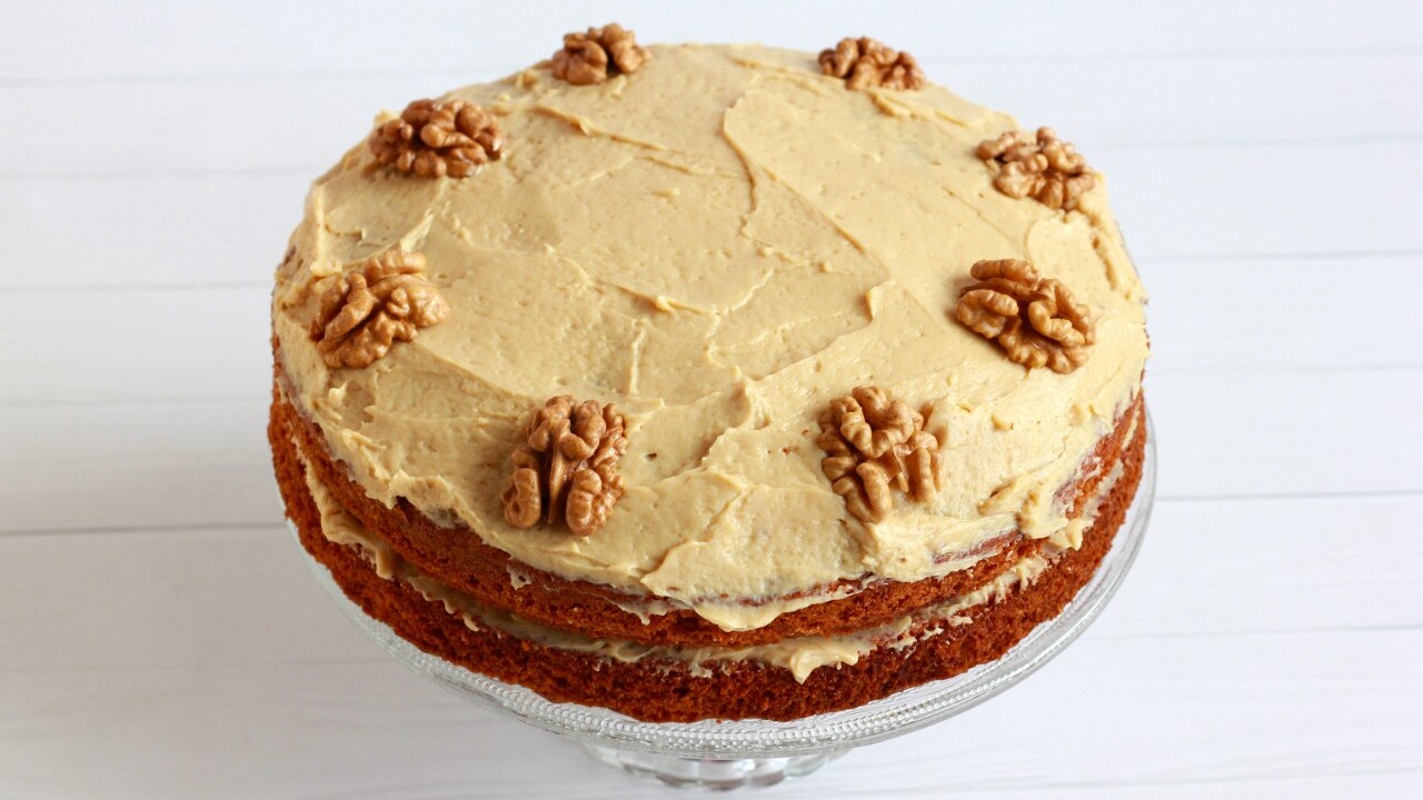 Coffee & Walnut Cake with Coffee Buttercream Frosting