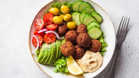 Falafel Nourish Bowl with Lemony Brown Rice + Tahini
