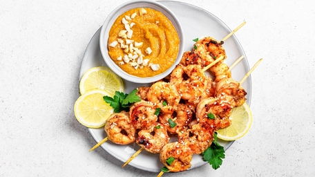 Chilli and Lime Prawns with Satay Sauce