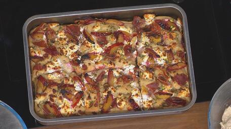 Plum, Goat’s Cheese and Prosciutto Focaccia
