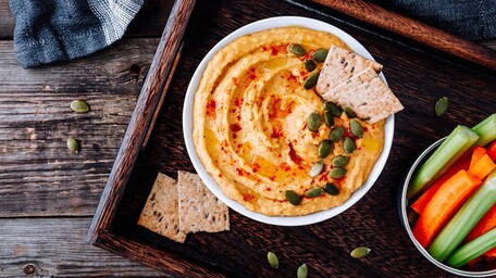 Butterbean Hummus with Spiced Lentil & Walnut Mince and Blistered Vine Tomatoes