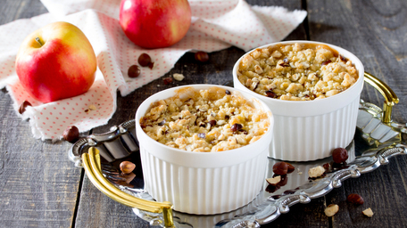 Apple and Hazelnut Crumble with Butterscotch Sauce