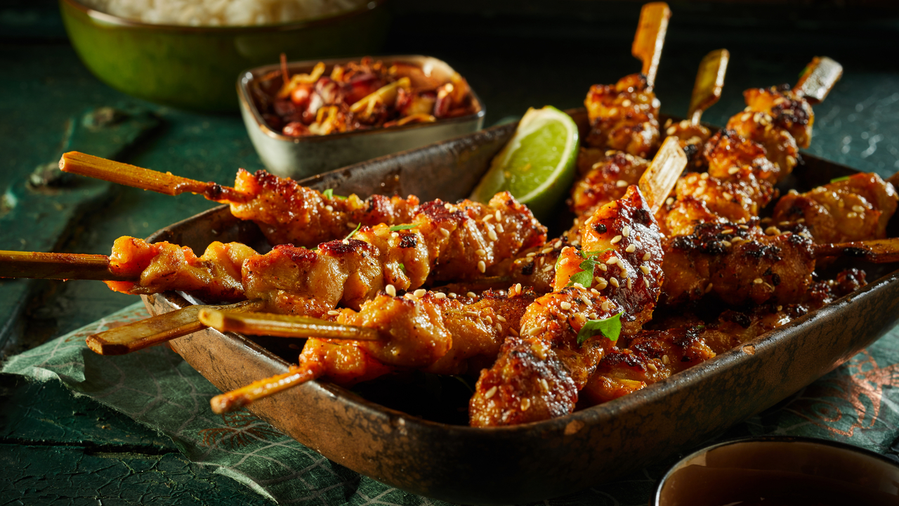 Malaysian Beef and Chicken Satay with Spicy Peanut Sauce
