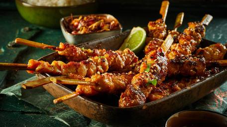 Malaysian Beef and Chicken Satay with Spicy Peanut Sauce
