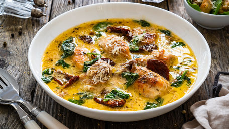 Creamy Basil Chicken with Burrata & Parmesan Orzo