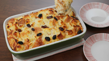 White Chocolate and Raspberry Wheaten Bread and Butter Pudding