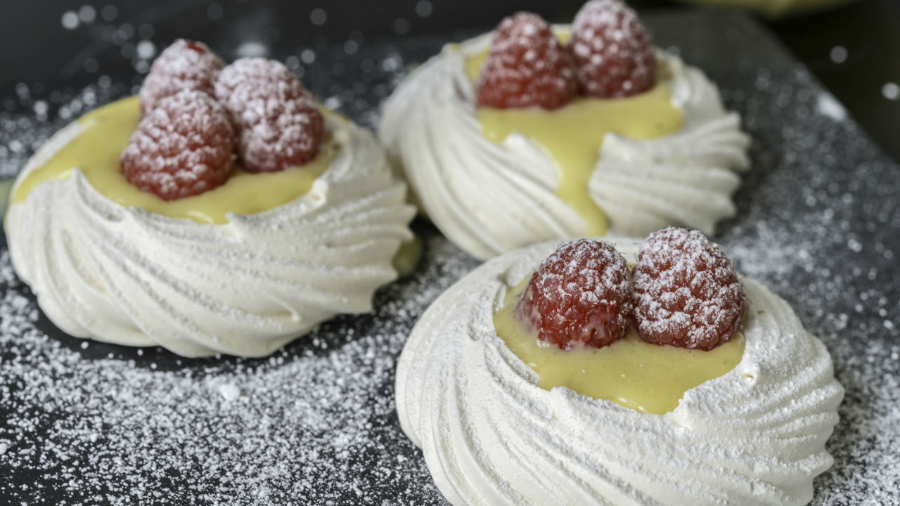 Hazelnut Pavlova with Summer Berries & Lemon Curd