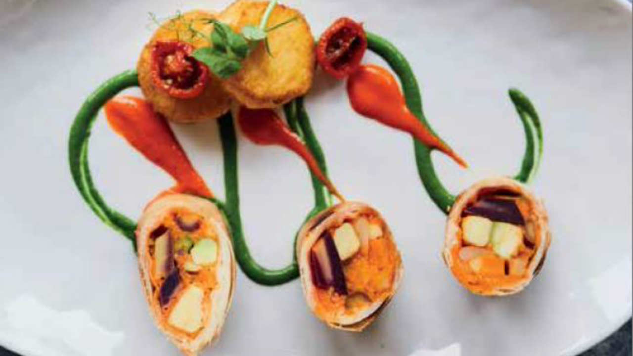 Vegetable Spring Rolls with Fried Parmesan Polenta