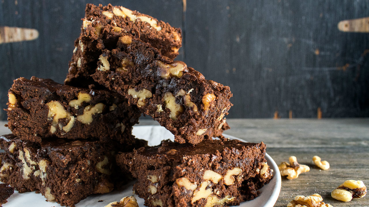 Chocolate Brownies with Candies Walnuts