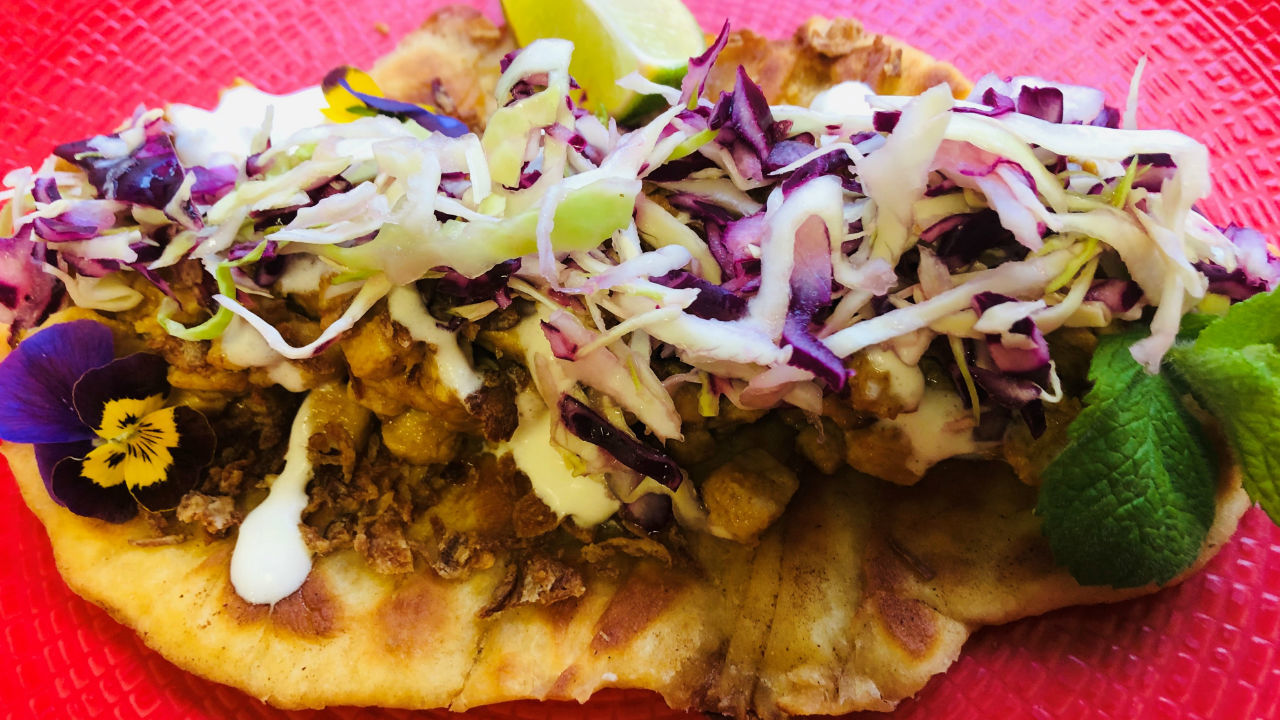 Spiced Chicken with Roti & Pickled Cabbage