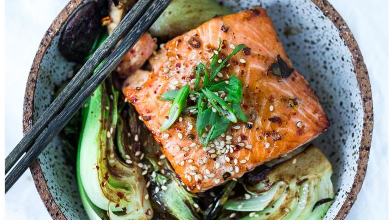 Teriyaki salmon with baby bok choy