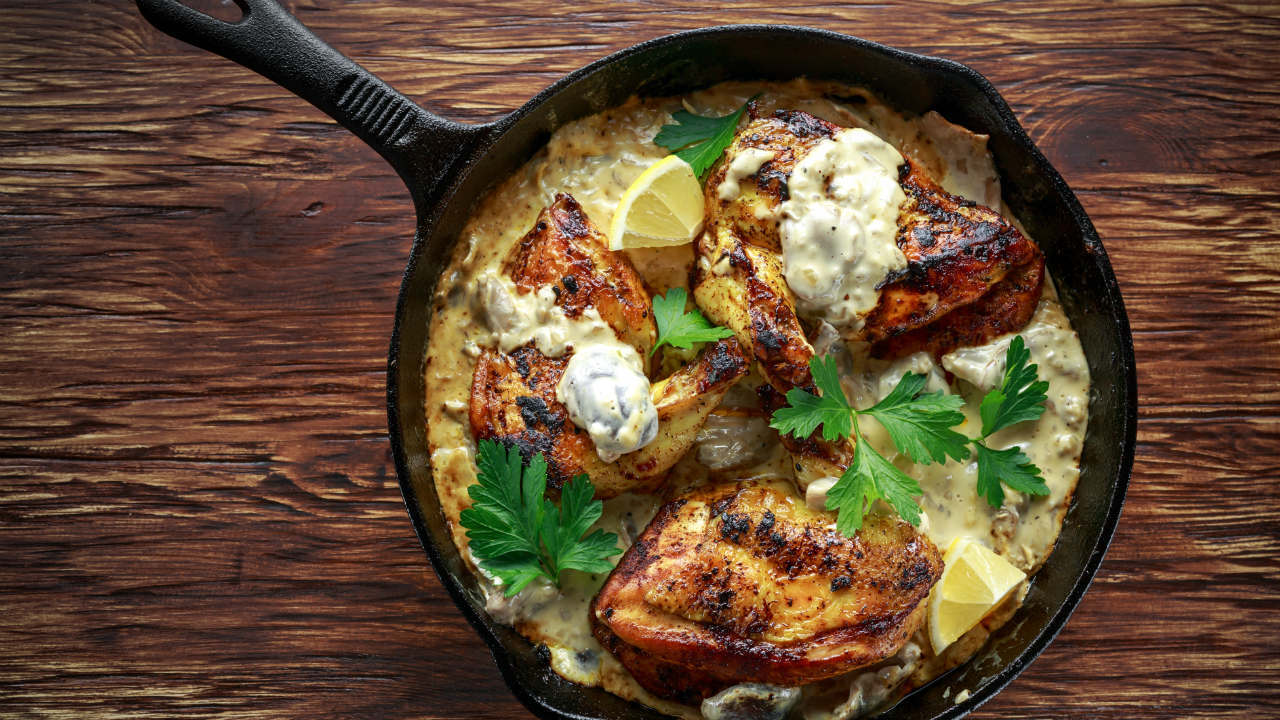 Creamy Chicken & Mushroom One Pan Skillet