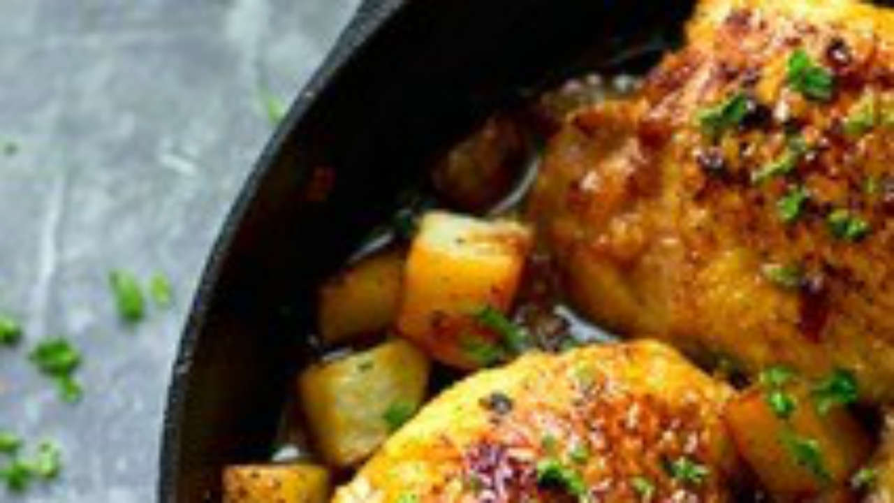 Thai basil roasted lemon chicken with potatoes and celery, served with steamed brown rice