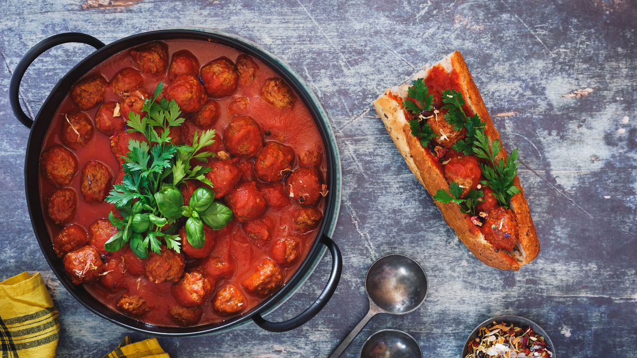 Irish Guinness scented Meatball Sub w/ Welsh Rarebit Topping