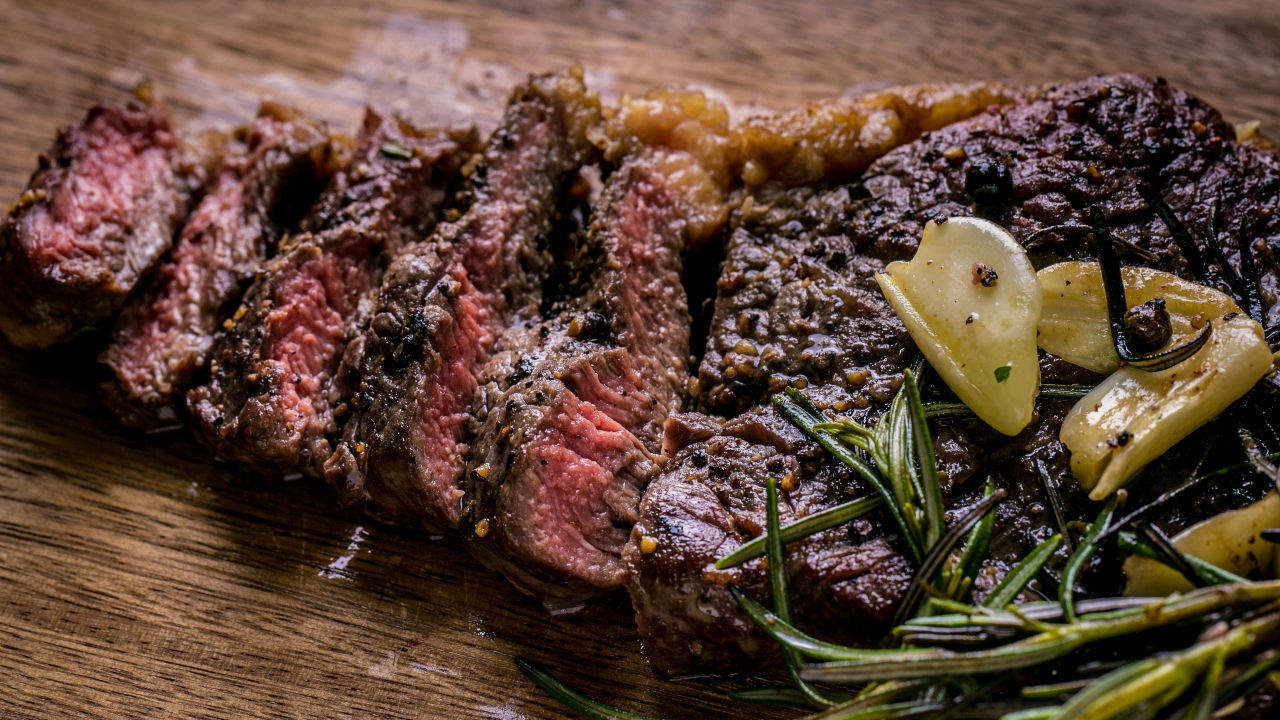 Pan-fried rib-eye steak