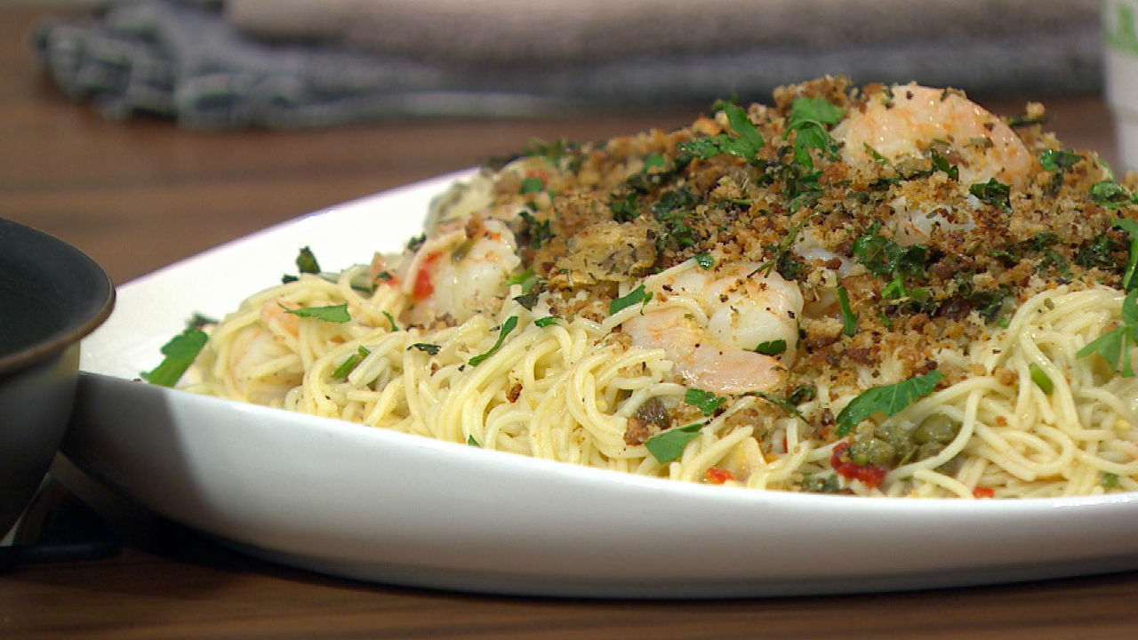 King Prawn Linguine with Capers, Lemon, Garlic & Pangritata