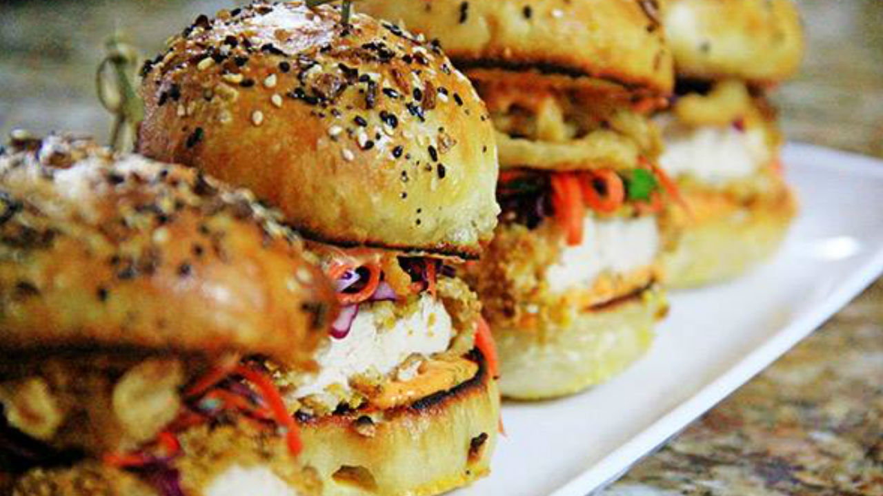 Banging Buffalo Chicken, Avocado and Halloumi Burgers