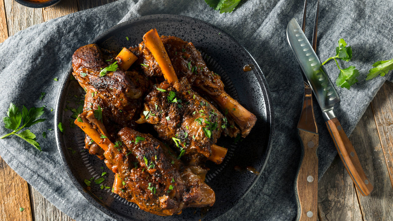 Slow Cooked Lamb Shanks with Parmesan Mashed Potatoes