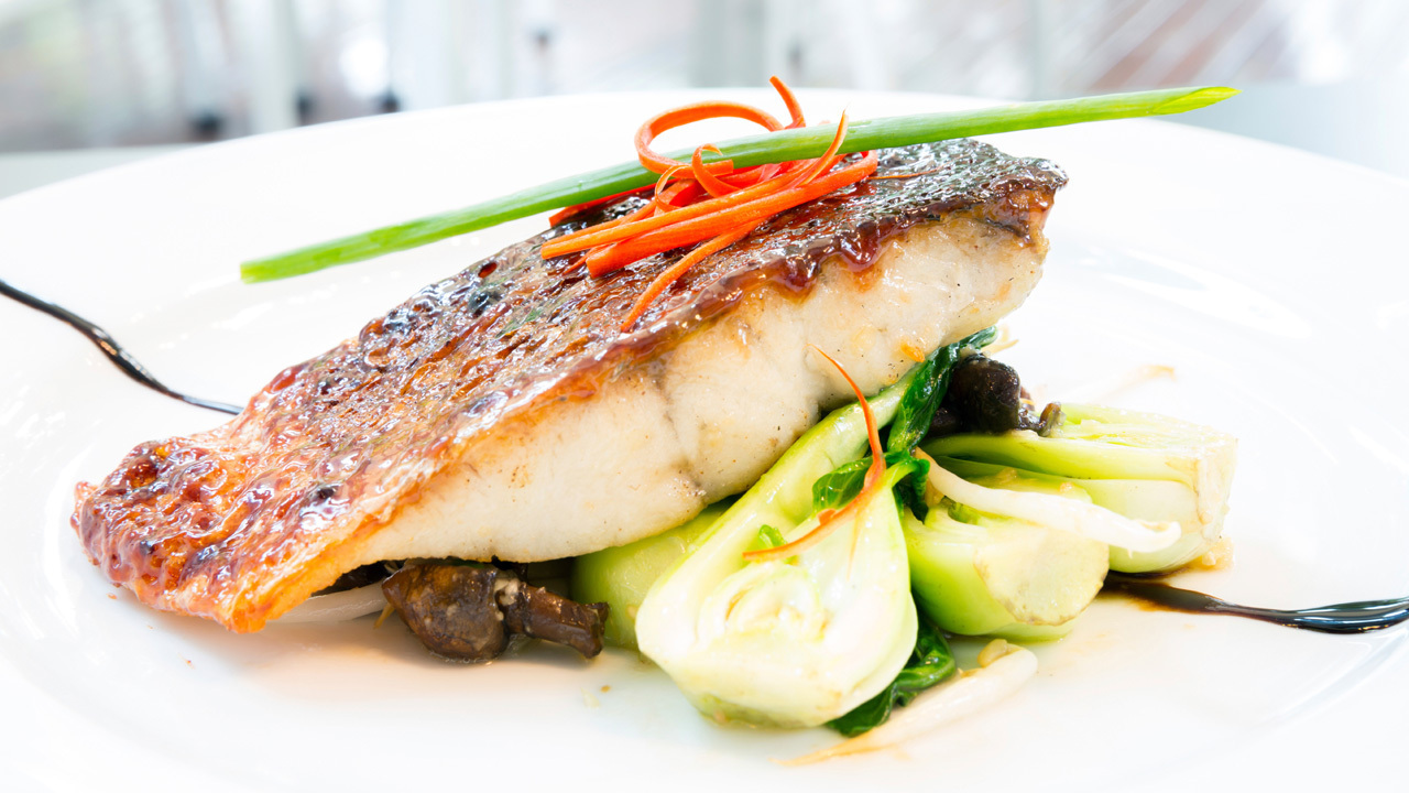 Pan roasted hake, Parsnips puree, and chorizo dressing