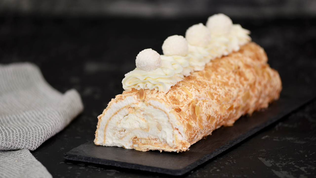 Coconut Meringue Roulade with Passionfruit