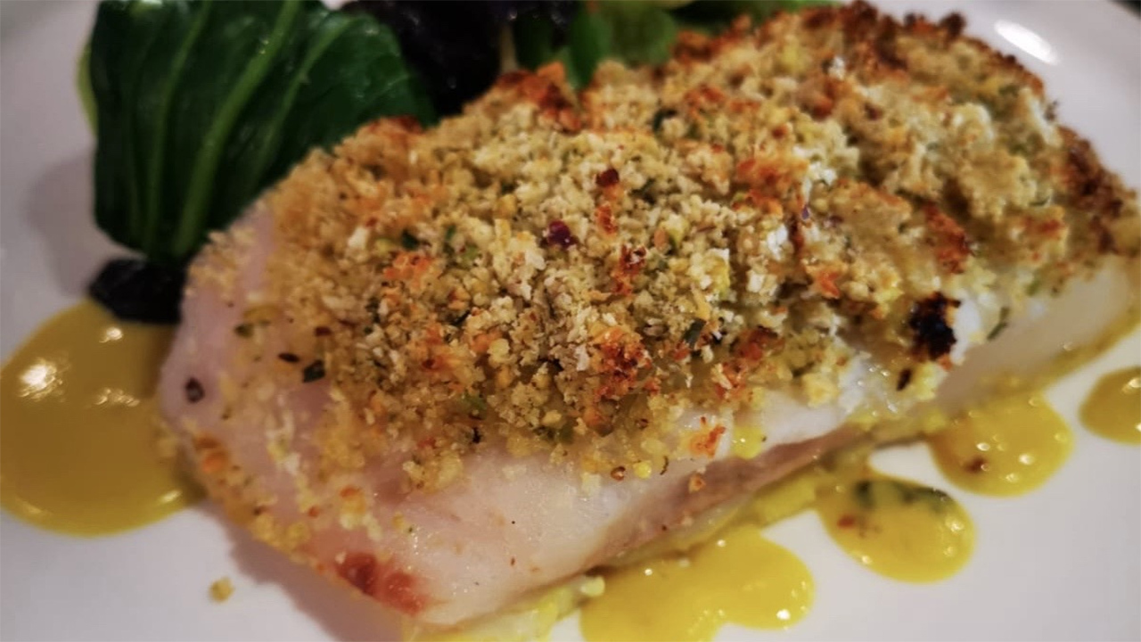 Baked Hake Fillet with Coconut, Pistachio and Lime Crust