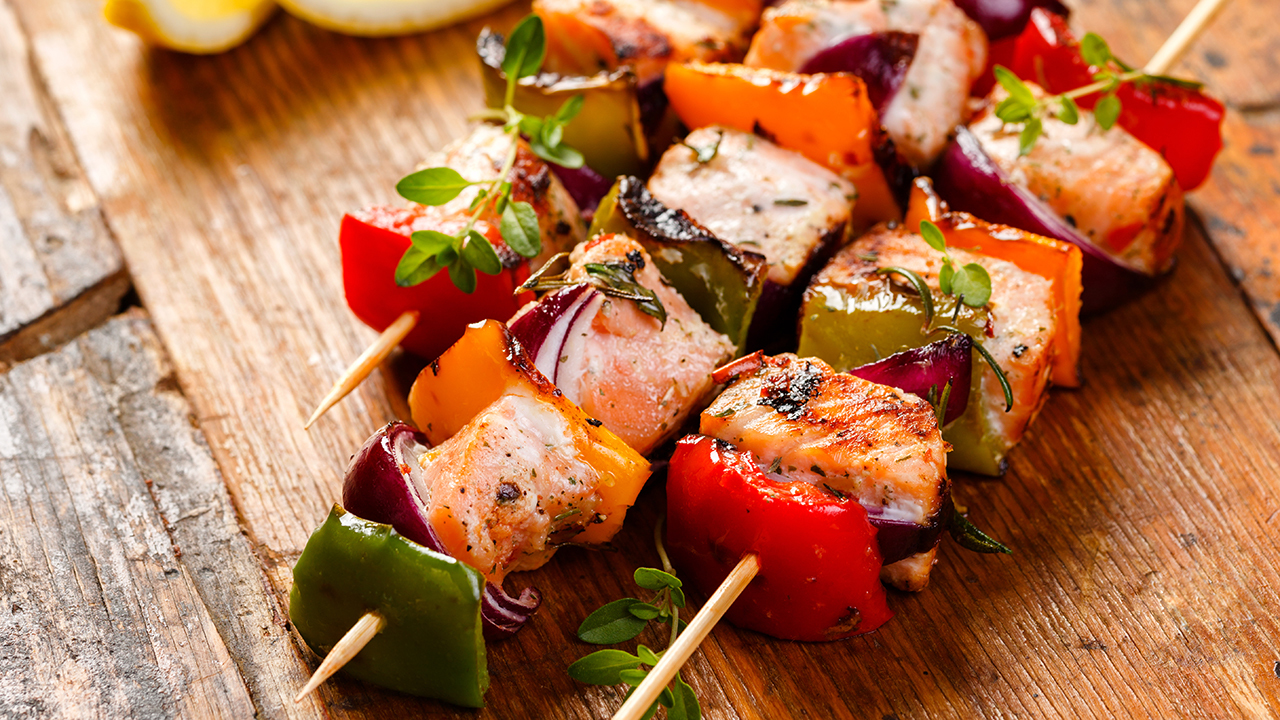 Tikka Salmon Skewers with raita