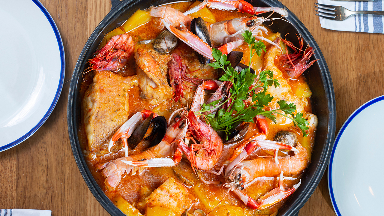 Monkfish and Prawns in a Creamy White wine and Chorizo Sauce