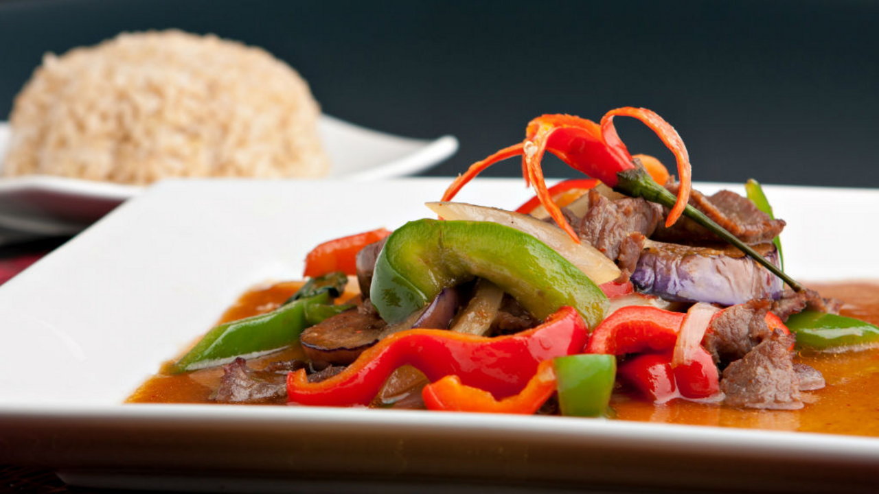 Thai Curried Beef Stew with Rice & Basil Leaves