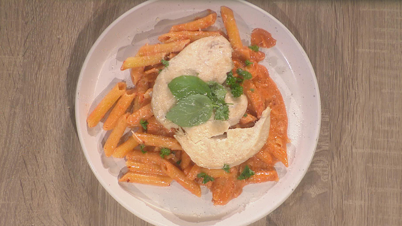 Pasta Alla Vodka with a Garlic Lemon Chicken Breast