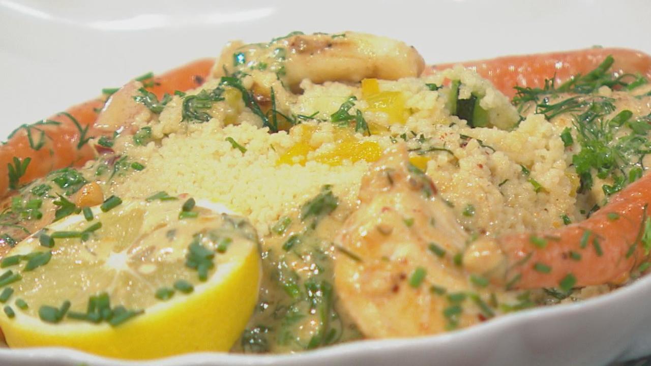 Cajun Monkfish With Mediterranean Vegetables And Couscous