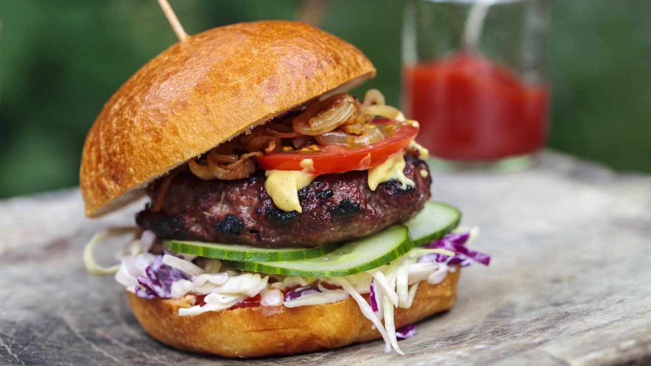 Beef & Smoked Bacon Burgers with Whiskey BBQ Sauce
