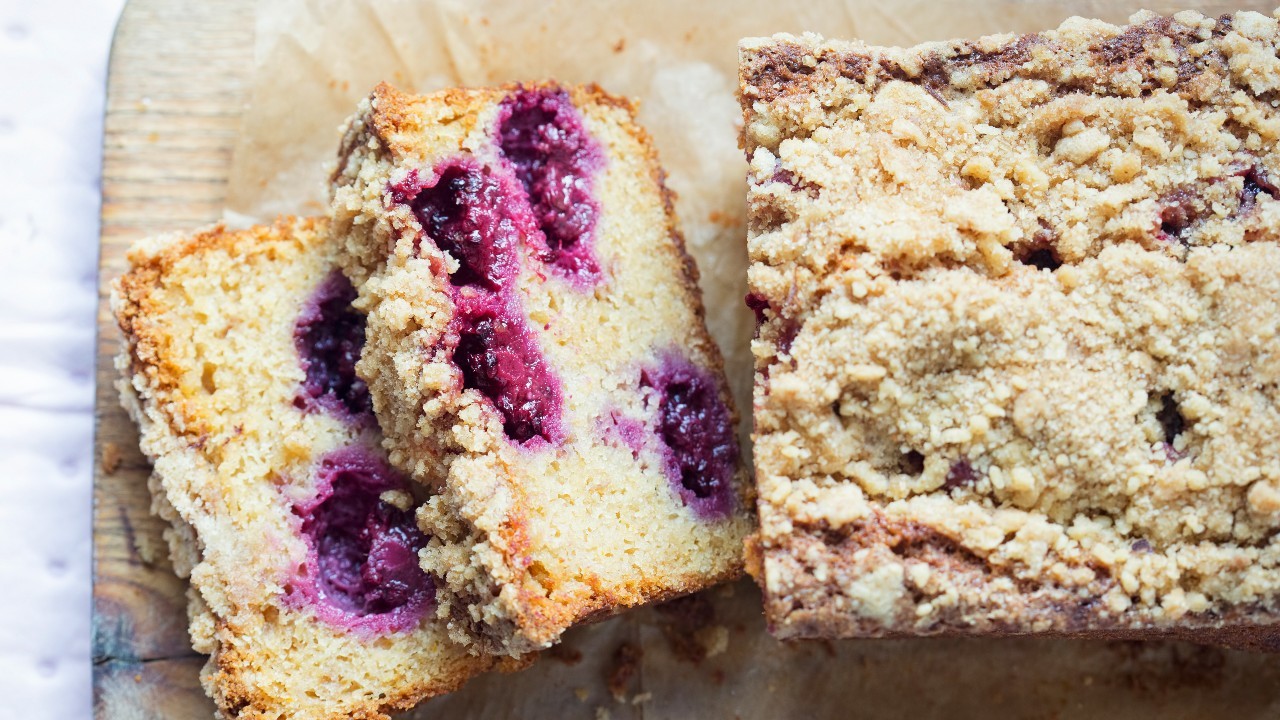 Apple and Blackberry Crumble Topped Cake Loaf