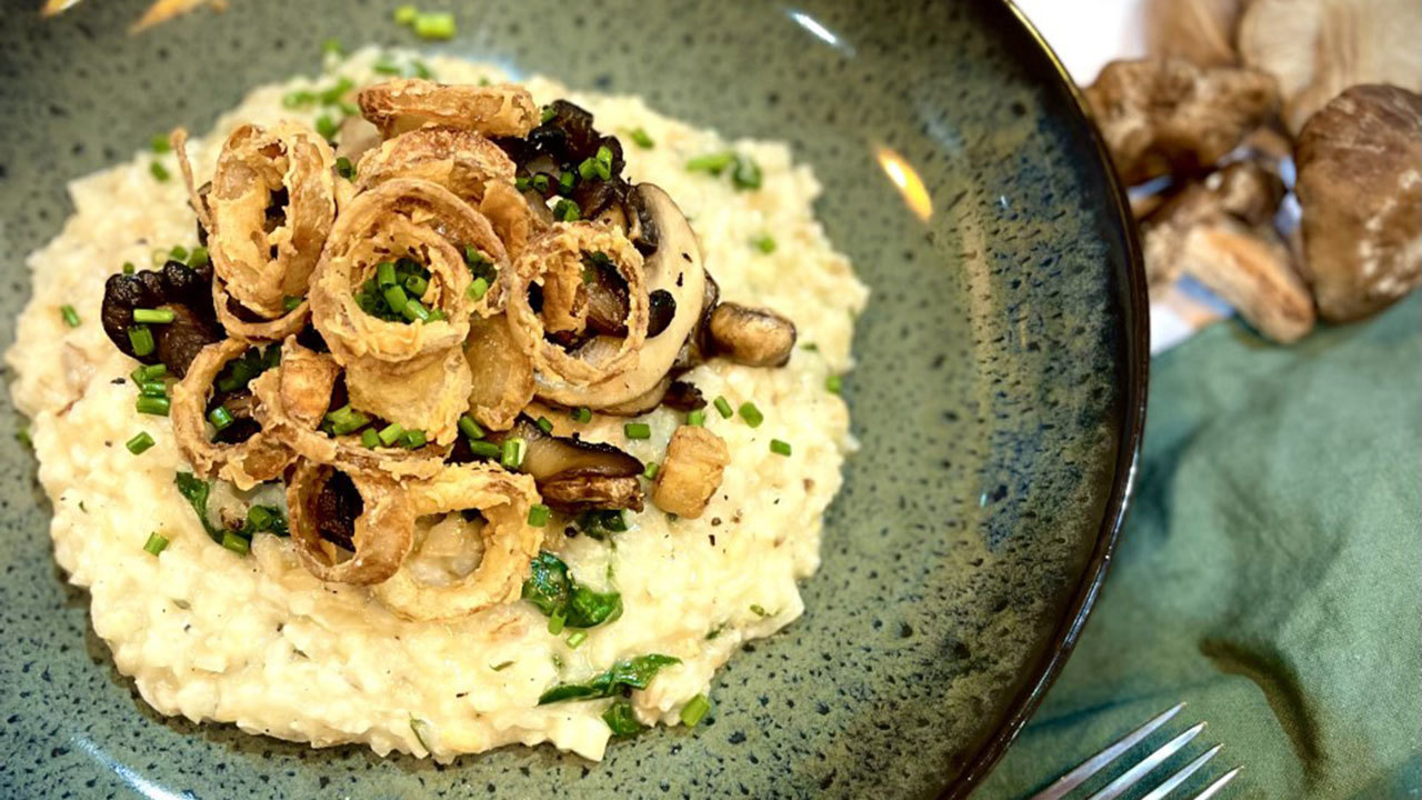Autumnal Risotto with Sautéed Wild Mushrooms & Crispy Shallots