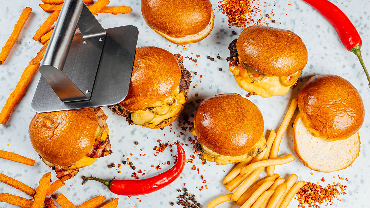 Double Bacon Smashburger with Pumpkin and Sprout Slaw