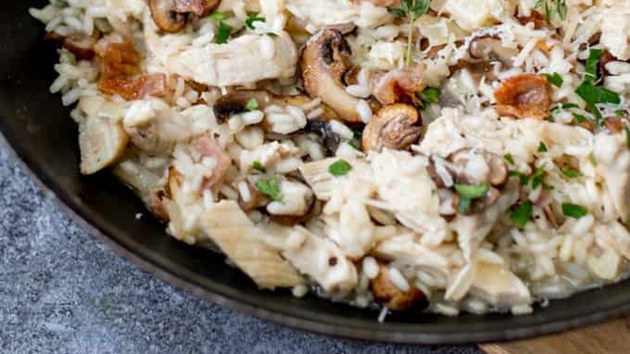 Leftover Turkey Risotto with Charred Sprouts
