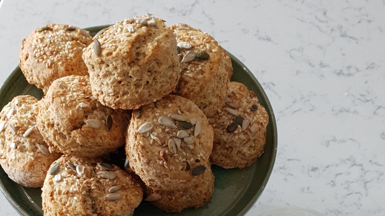 Multi Seed Wholemeal Scones with Citrus Crème Fraiche & Smoked Trout