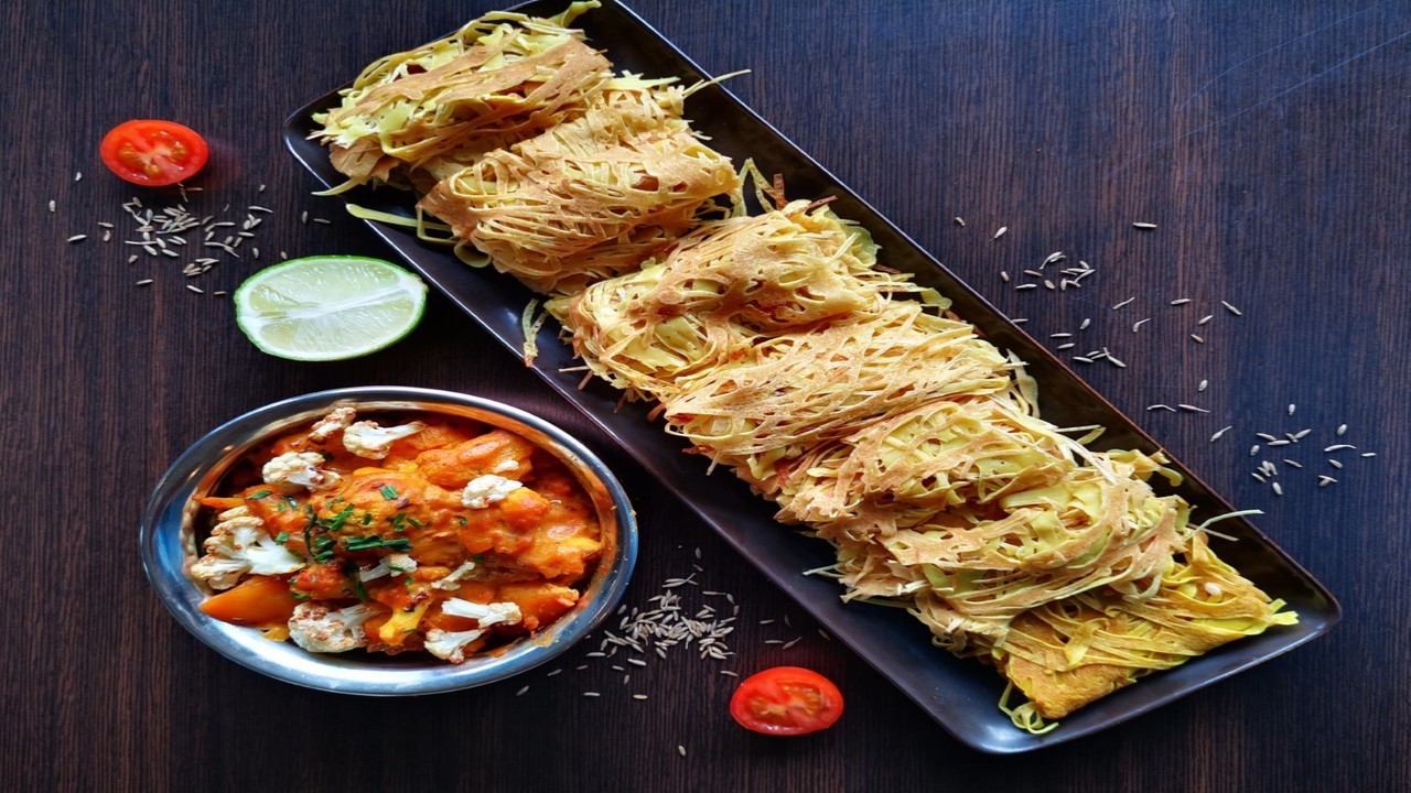 Aloo Gobi with Roti Jala (Malaysian Style Pancakes)